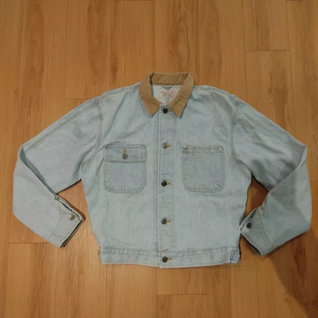 VTG Polo Ralph Lauren Mens Sz Medium Vintage Denim Jacket Corduroy Collar Blue