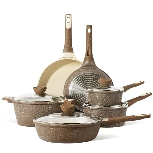 Juegos de utensilios de cocina antiadherentes de granito 10 piezas ollas y sartenes juego antiadherentes inducción