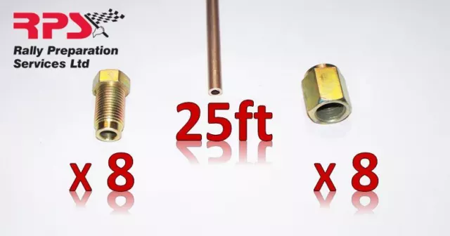 Copper Nickel Kunifer Brake Pipe 25ft 3/16", 16 x Metric Long Male + Female Ends