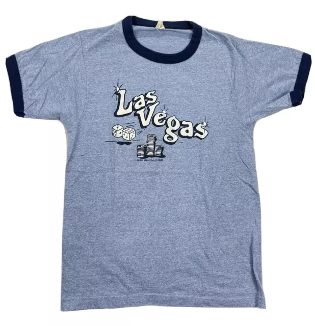 VTG 1980’S LAS Vegas Ringer T-shirt Mens Small Blue Marled Soft Cotton ...