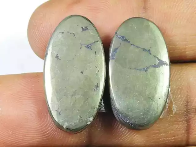 48Cts. Natural Appach Gold Pyrite Pair Oval Cabochon Loose Gemstone 13X24MM