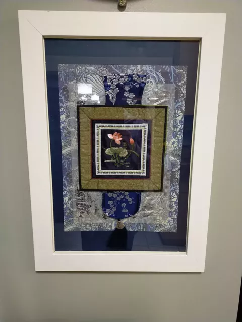 Vintage Chinese Silk Embroidery, Framed "Hamptons - Lotus"  53x38cm VGC