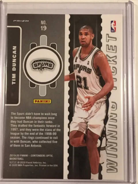 2019/20 Contenders Optic Tim Duncan Wining Ticket Red Cracked Ice #19 Spurs 2
