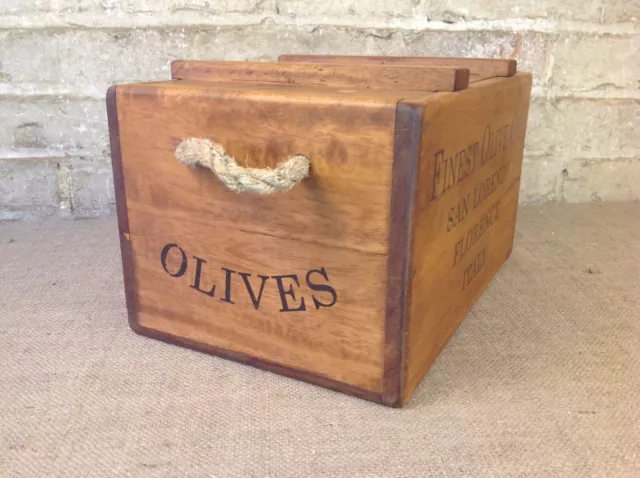 Decorative Rustic style wooden lidded Olive Oil chest box crate rope handles 3