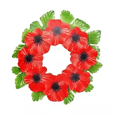 Red Poppy Artificial Flower Wreath - 25cm - Sincere Remembrance Day Door Decor