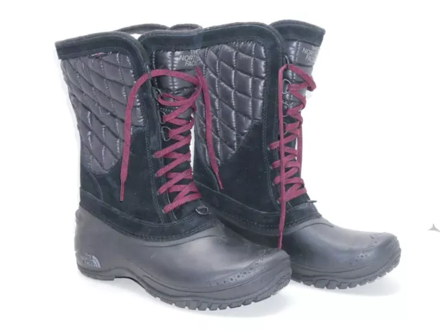 NORTH FACE Thermoball Utility Mid Insulated Boot Black Deep Garnet Women's 7