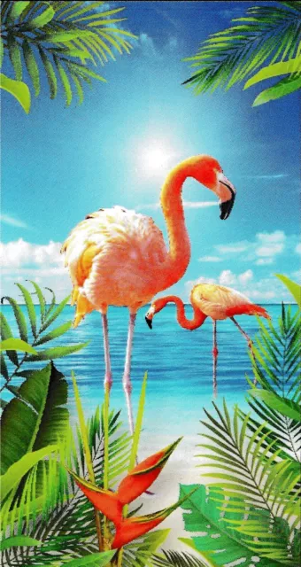 DRAP DE BAIN, SERVIETTE DE PLAGE - FLAMANTS ROSES - MICROFIBRE 75X150 cm C.25 23