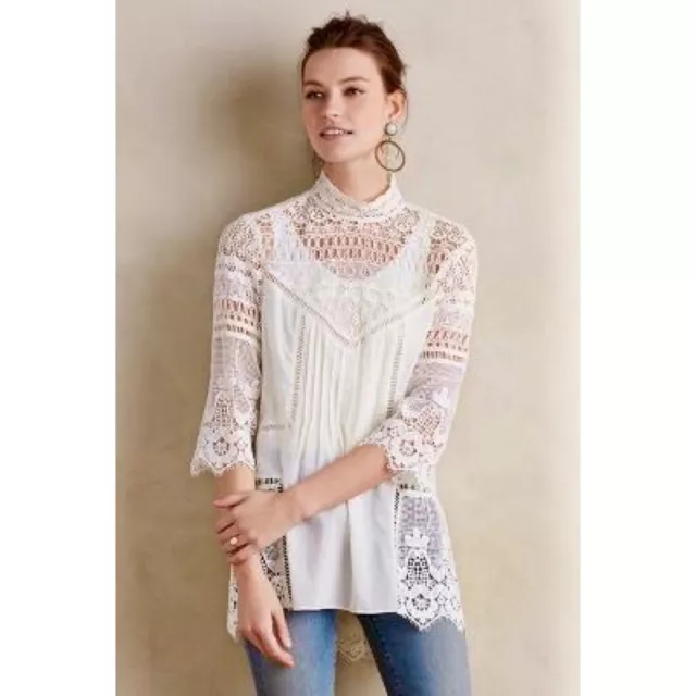 Anthropologie Plenty by TRACY REESE Laced Blouse Top Battenburg Crochet Small