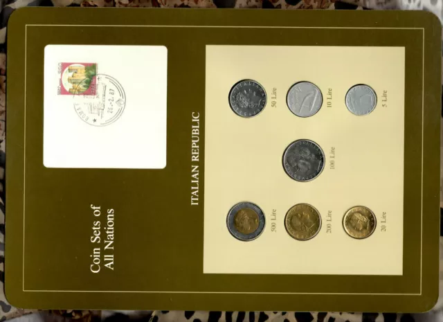 Coin Sets of All Nations Italy w/card 1986-1987 UNC 100,500 Lire 1987 26.2.87