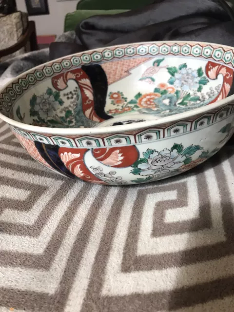 Large Punch Bowl 11” Diameter Japanese Imari Porcelain Late 19th Century Famille