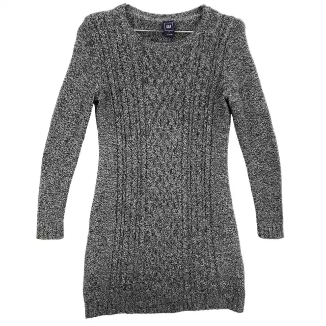 Gap Sweater Dress Womens Extra Small Black White Marled Wool Blend Cable Knit