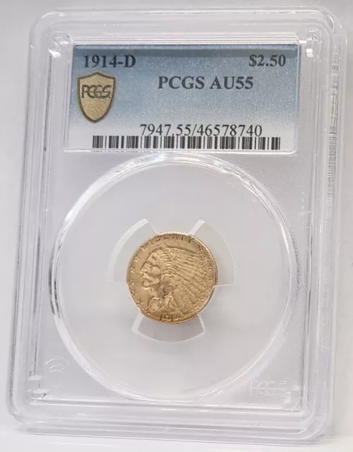 United States 1914 D . $2.50 Gold Coin . Pcgs Grade . Key Date . Low Mint