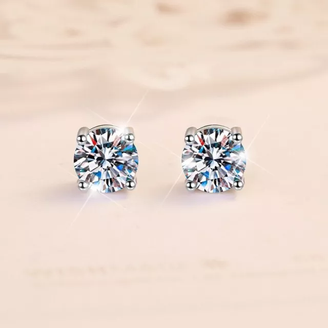 GRA Certified 2 Ct Moissanite Solitaire Stud Earrings 14K White Gold LT Warranty