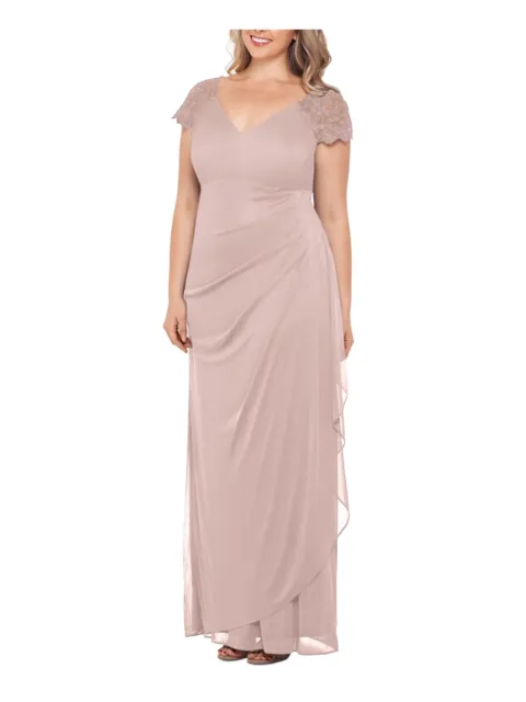 X BY XSCAPE Womens Pink Draped Skirt Cap Sleeve Formal Gown Dress Plus 22W