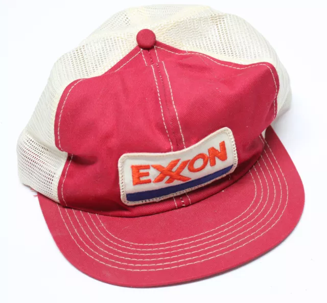 Vintage Red and White EXXON SnapBack Trucker Hat Cap Oil Gas