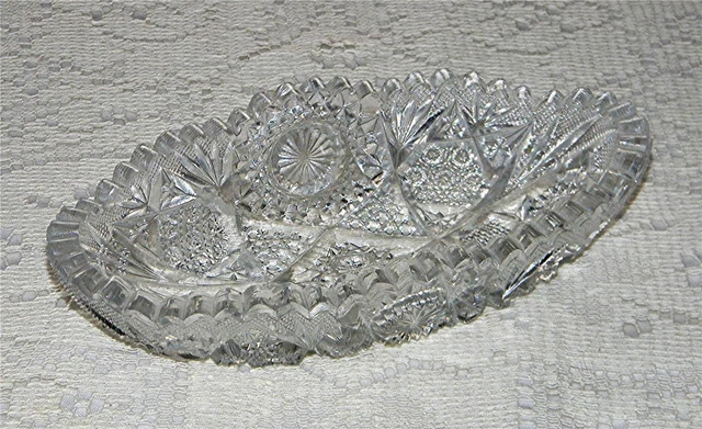 ANTIQUE ESTATE 1920's AMERICAN BRILLIANT IMPERIAL NU CUT PRESSED GLASS OVAL BOWL