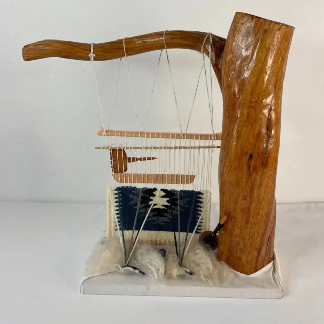 VTG Handmade Miniature Navajo Native American Weaving Loom Rug Sampler Sculpture
