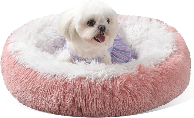 Dog Bed Donut Soft Round Plush Cat Beds For Calming Pet Anti Anxiety Washable