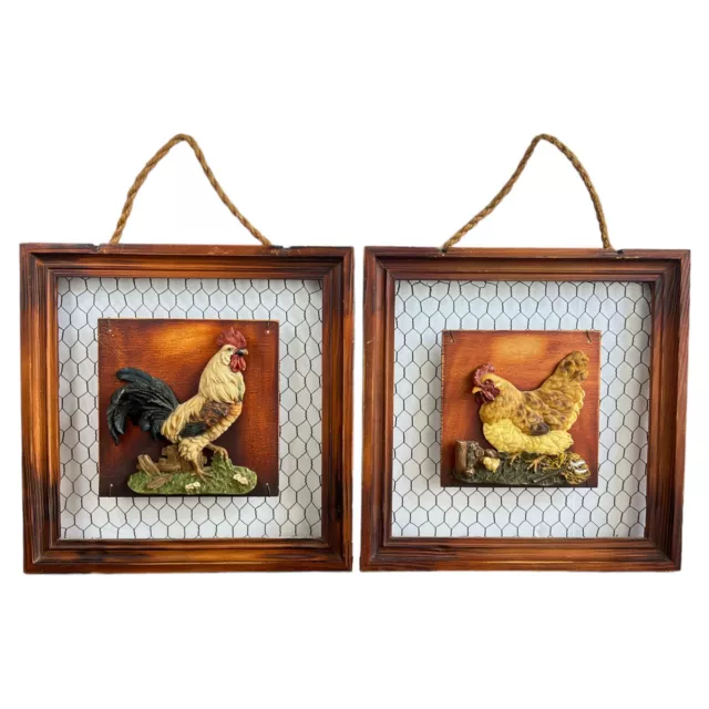 Chicken & Rooster Wall Art Wood & Metal Farmhouse Décor Set Of 2