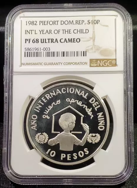 1982 Dominican Republic - Year Of Child Proof Piefort 10 Pesos - Ngc Pf 68 Uc