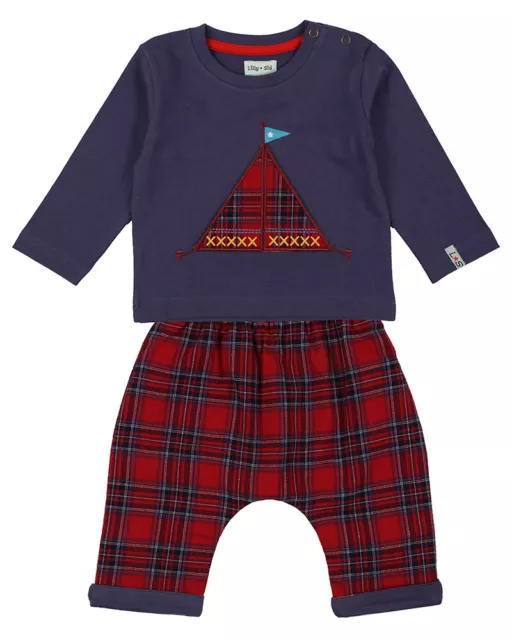 Lilly and Sid Baby Top and Reversible Trouser Set in Navy Blue and Check