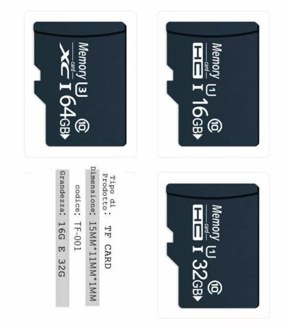scheda di memoria Micro SD TF card con Adattatore 16G 32G 64G Classe 10 MicroSD
