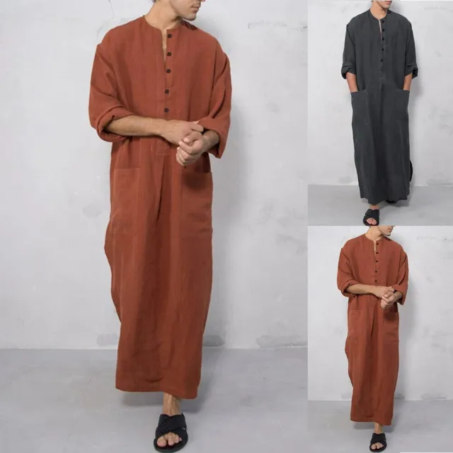Abiti alla moda arabo Thobe Jubba caftano abbigliamento tessuto di lino abito lungo uomo