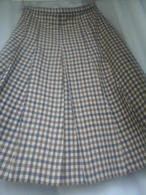 Ravissante JUPE LONGUE PLISSÉE 100%  LAINE ,  à carreaux camel/marine T.40