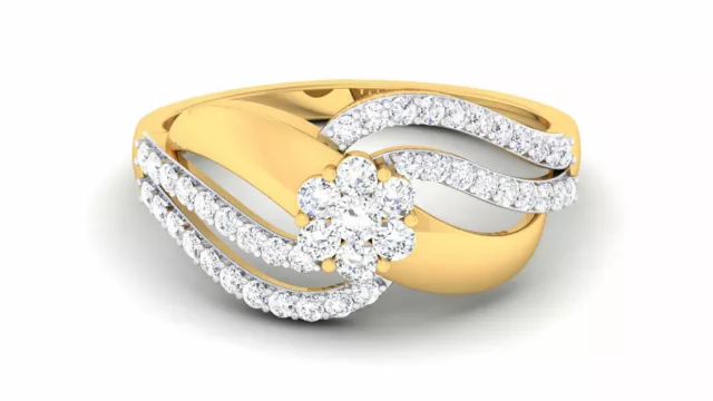 Pave 0,64 cts diamanti taglio brillante rotondo Anello fascia in oro 18 carati