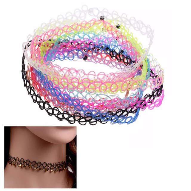 12pcs/set Tattoo Fishline Chokers Necklace Stretch Elastic Hollow Women Jewe~ YK