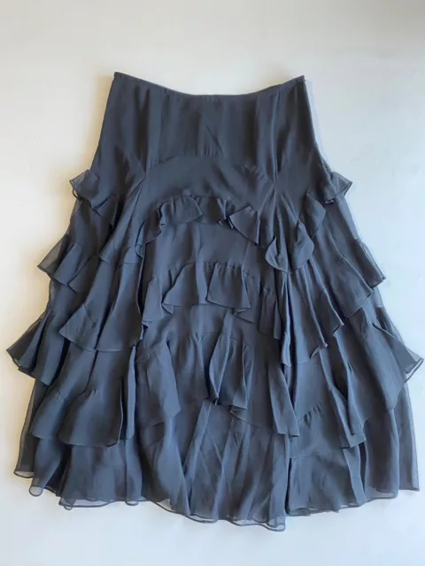 INC International Concepts Women’sTiered Silk Black Ruffle Maxi Skirt Sz 8