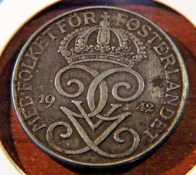 1942 Sweden Coin 5 Fem Ore Med Folket For Fosterlandet.....lightly Circulated.