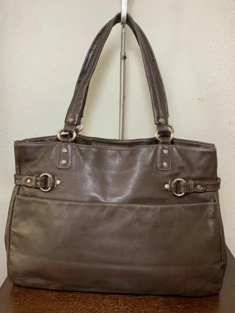 Perlina Carry-all Brown Leather Classic Briefcase Tote Shoulder bag