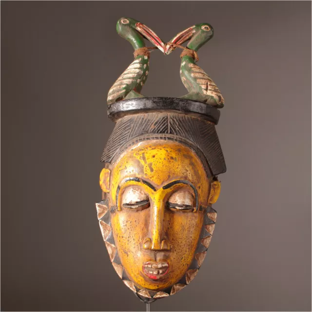 12664 Fine Baule Mask Baulé Ivory Coast With Metal Stand