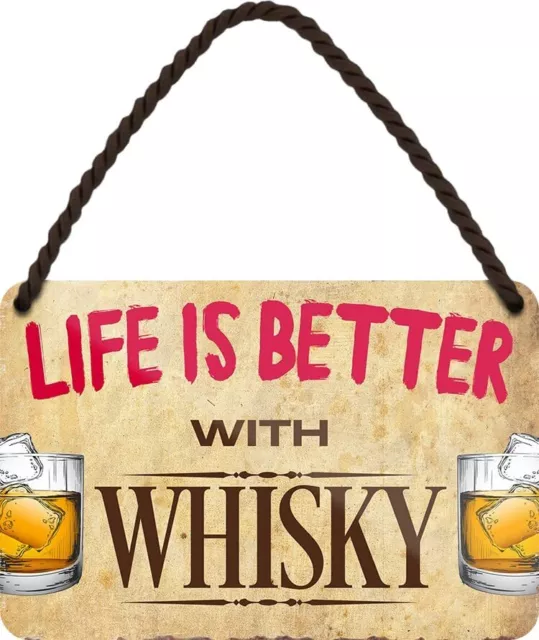 Blechschilder lustiger Spruch “Life is better with WHISKEY” Geschenkidee Mann Fr