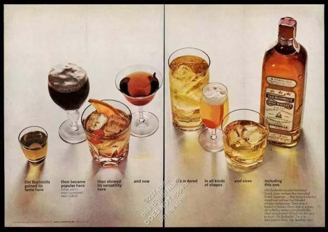 1963 Old Bushmills Irish whiskey 7 drinks and bottle photo vintage print ad