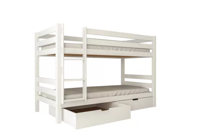 Etagenbett Kinderbett MARK 200x90 cm mit 2 Bettkästen Buchenholz massiv weiß