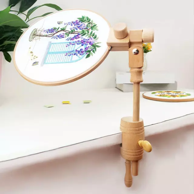 Wooden Embroidery Hoop Stand Clamp Tabletop Cross Stitch Frame Stitchwork