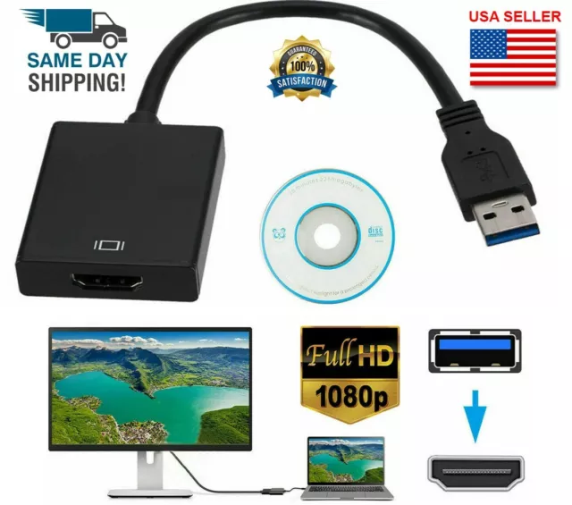 HD 1080P USB 3.0 to HDMI Video Cable Adapter For PC Laptop HDTV LCD TV Converter