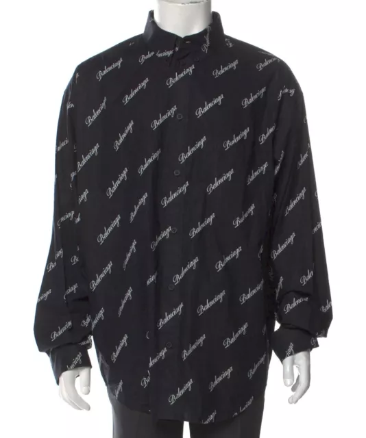 Balenciaga All Over Graphic Logo Long Sleeve Shirt 2020, Size 37