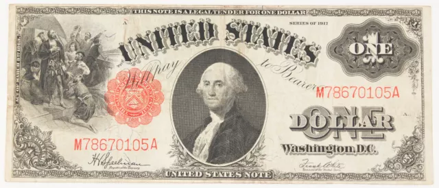 1917 $1 Dollar Large Size Legal Tender Banknote Fr-39 Choice VF+ Popular Note