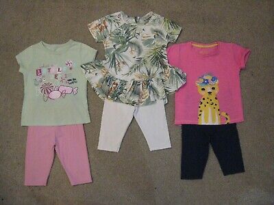 NEXT F&F BABY GIRLS 3 x TOP & LEGGINGS OUTFIT SET BUNDLE LOT - 18-24 MONTHS