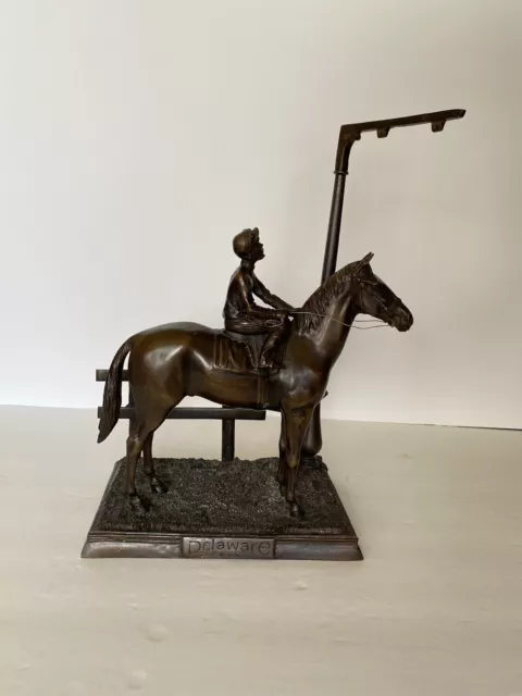 Delaware Park Bronze Horse Jockey Horse Racing Sculpture Rare Missing Sign