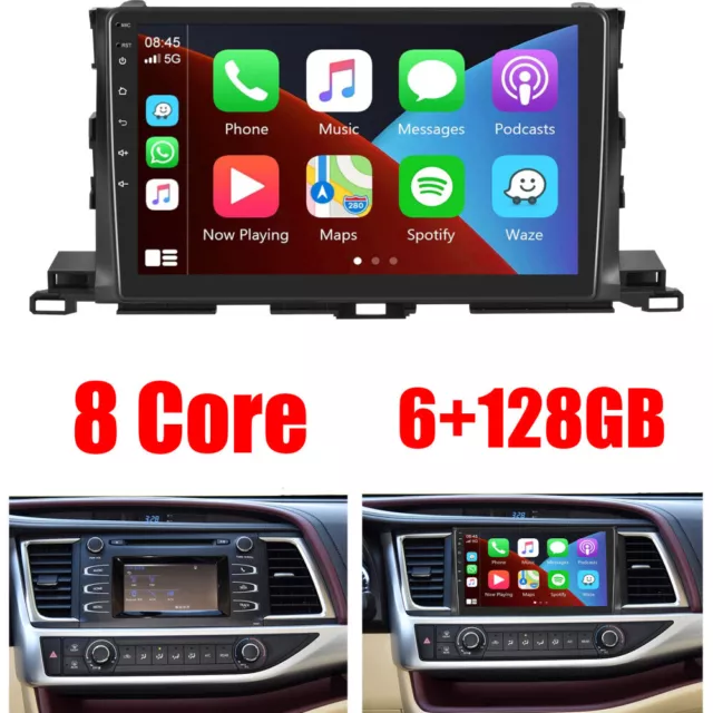 For Toyota Highlander 2014-19 6+128GB Android 13 Car Stereo Radio CarPlay GPS