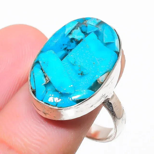 Blue Turquoise Gemstone Handmade 925 Sterling Silver Jewelry Ring Size 8 f732