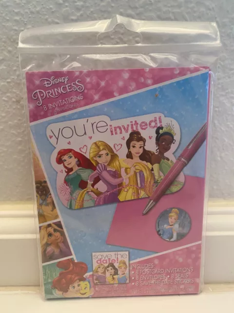 Disney Princess Birthday Invitations Envelopes Seals Save the Date Stickers 8 ct