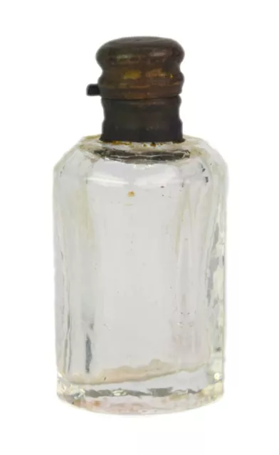 Vintage Antiguo Vidrio Transparente Coleccionable Perfume Botella con Latón Tapa