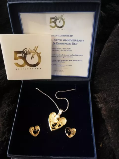 CLIFF RICHARD Boxed Rare Earrings and Necklace 50th Anniversary Set Cert Silver