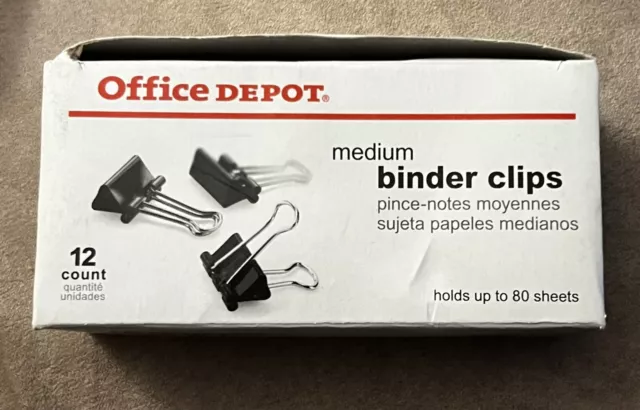 NEW Medium BINDER CLIPS 12 COUNT BOX - 5/8 in.  Office Depot