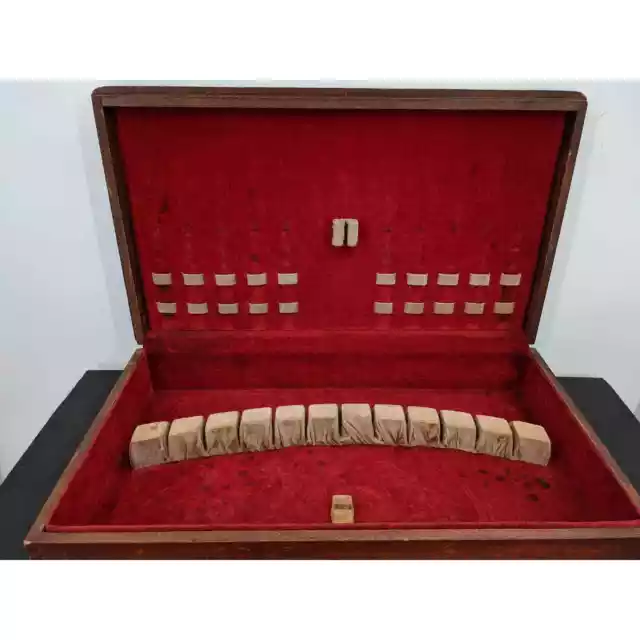Antique  Large wooden silverware box flatware velvet lining dovetail chest box